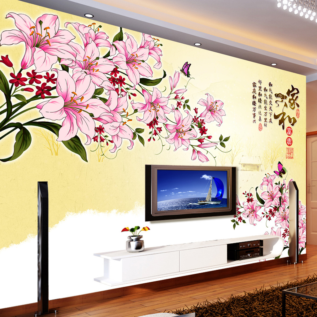 【百合花家和富贵电视背景墙效果图 家庭客厅最好看的装饰画】价格,厂家,图片,工艺画,方莉莉-